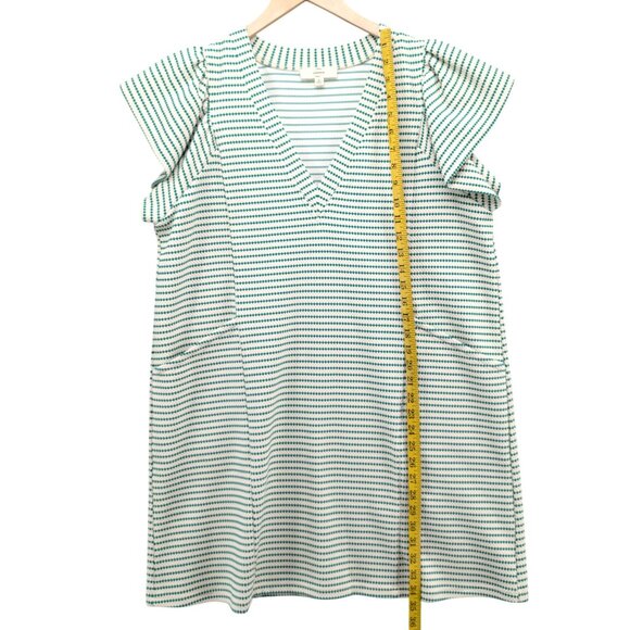 Entro Flutter Sleeve Mini Dress Green Cream Dot Striped Pockets Textured Size M - Picture 6 of 9